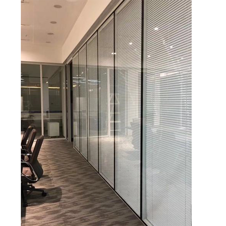 Office Glass Partition Double Layer Tempered Hollow Transparent Glass Soundproof Wall Aluminum Alloy Louver High Spacing Partition